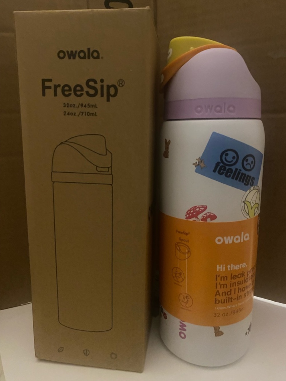 FreeSip White Stainless Steel Water Bottle with Purple & Yellow Lid